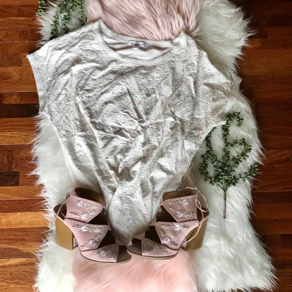 White & Iridescent Pink Sequined Shirt
